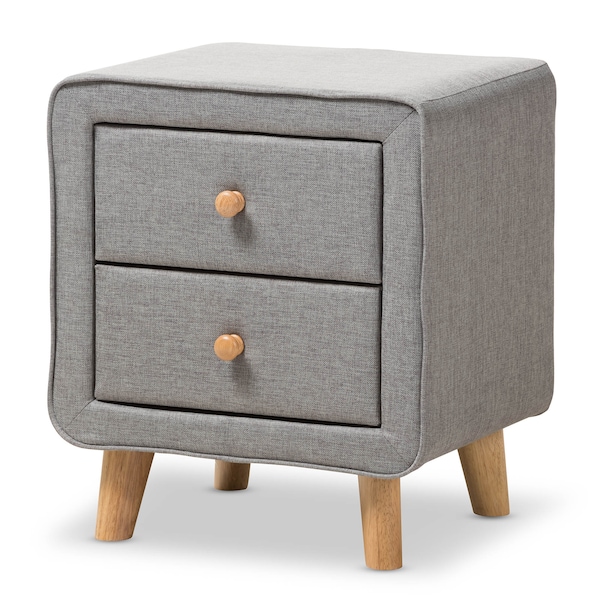 Baxton Studio Jonesy Mid-Century Grey Upholstered 2-Drawer Nightstand 135-7288 - main